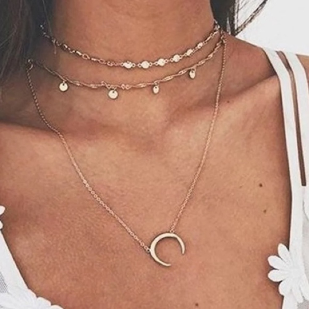 NWT Multi-Layer Moon Boho Necklace Set